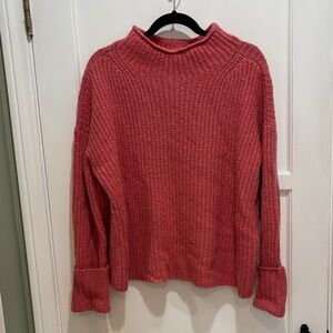 Maeve Funnel neck roll sleeve coral sweater large